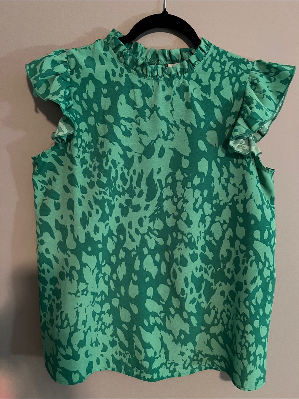 Ruffled Sleeveless Blouse in Green Animal Print - Women